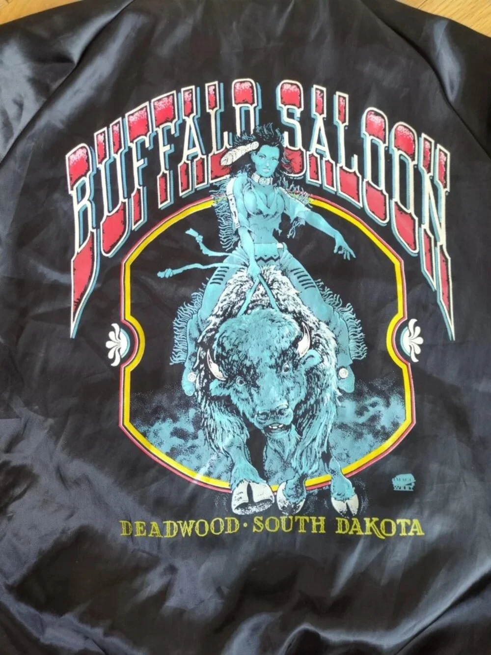 WestArk Deadwood South Dakota Buffalo Saloon Bomber Black Jacket VINTAGE XL